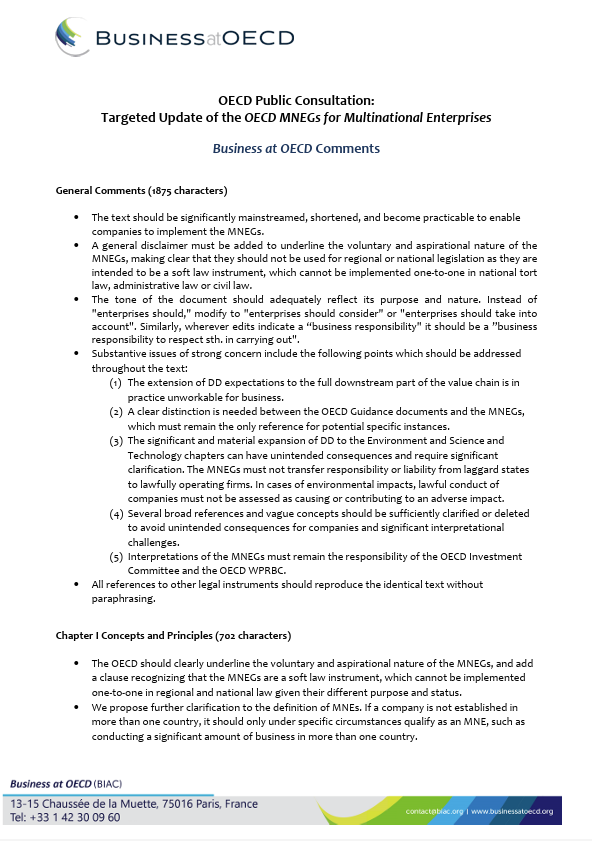 Targeted update of the OECD MNEG